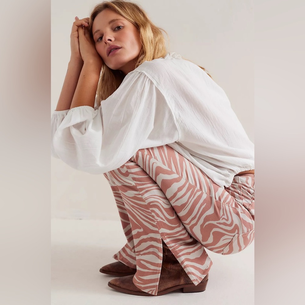 Free People We The Free Level Up Slit Slim Flare Printed Jeans